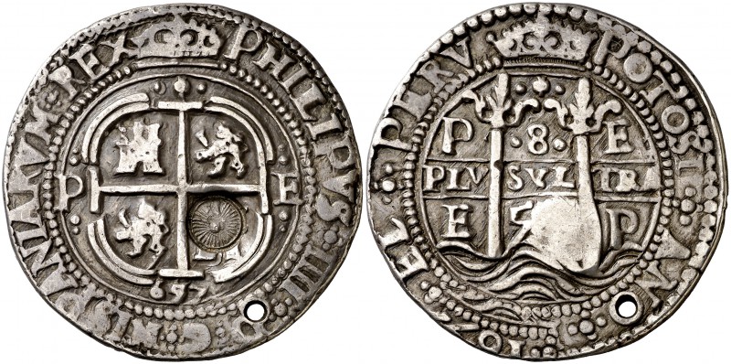 1657. Felipe IV. Potosí. E. 8 reales. (Cal. 418) (Lázaro 150). 27,27 g. Redonda....