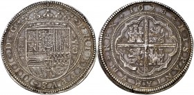 1628. Felipe IV. Segovia. . 50 reales. (Cal. 240) (Calbetó vol. II, pág. 694, nº 1815, mismo ejemplar). 170,45 g. Acueducto de cinco arcos y dos pisos...
