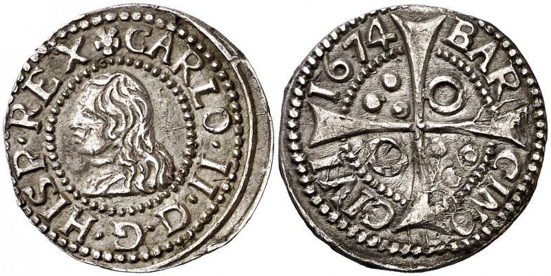 1674. Carlos II. Barcelona. 1 croat. (Cal. 658) (Cru.C.G. 4904e). 2,73 g. Leves ...
