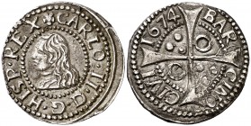 1674. Carlos II. Barcelona. 1 croat. (Cal. 658) (Cru.C.G. 4904e). 2,73 g. Leves rayitas. Buen ejemplar. Escasa. MBC+.