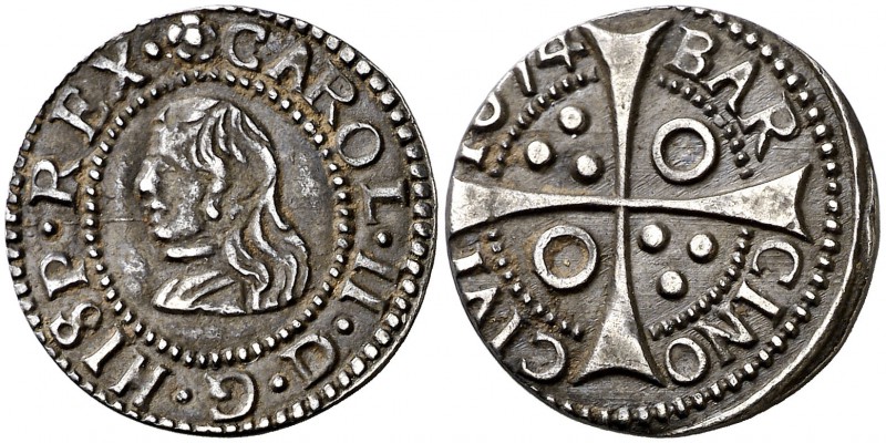 1674. Carlos II. Barcelona. 1 croat. (Cal. 662) (Cru.C.G. 4904). 3 g. Buen ejemp...
