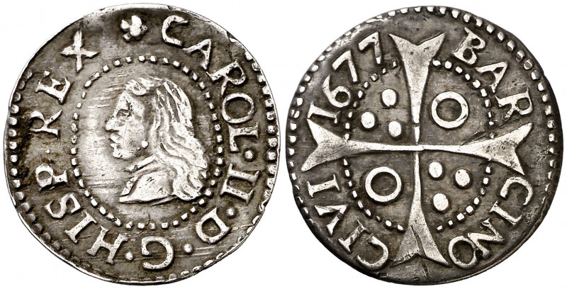 1677. Carlos II. Barcelona. 1 croat. (Cal. 664) (Cru.C.G. 4904j). 2,59 g. Ex Áur...