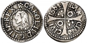 1682. Carlos II. Barcelona. 1 croat. (Cal. 665) (Cru.C.G. 4904k). 2,38 g. MBC+.