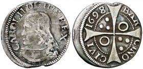 1698. Carlos II. Barcelona. 1 croat. (Cal. 670) (Cru.C.G. 4906a). 2,31 g. MBC-.