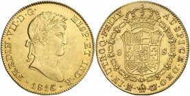 1816/5. Fernando VII. Madrid. GJ. 8 escudos. (Cal. 30) (Cal.Onza 1236). 27,02 g. Leves marquitas. Parte de brillo original. Bella. Ex Colección Isabel...