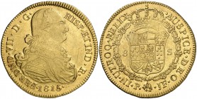 1815. Fernando VII. Popayán. JF. 8 escudos. (Cal. 75) (Cal.Onza 1291) (Restrepo 128-17). 27,02 g. Bonito color. Ex Colección Isabel de Trastámara 22/0...