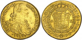 1818. Fernando VII. Santa Fe de Nuevo Reino. JF. 8 escudos. (Cal. 109) (Cal.Onza 1336) (Restrepo 127-28). 26,94 g. Leves rayitas. MBC+.