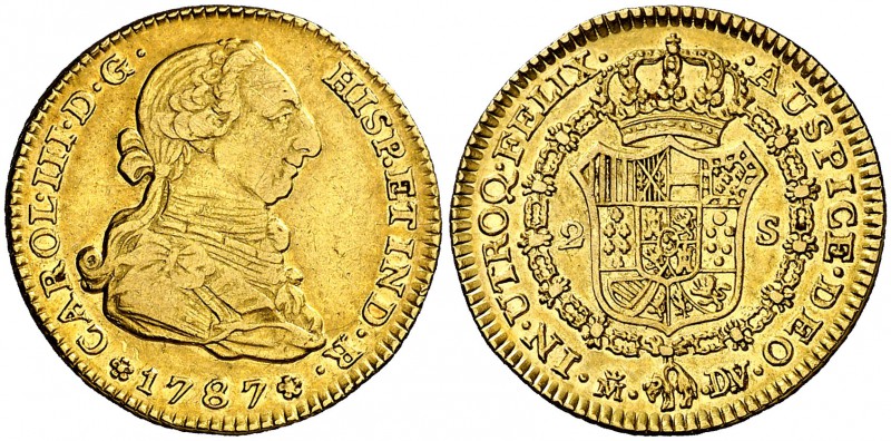 1787. Carlos III. Madrid. DV. 2 escudos. (Cal. 458). 6,73 g. Parte de brillo ori...