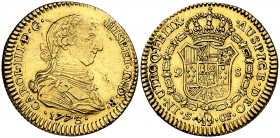 1773. Carlos III. Sevilla. CF. 2 escudos. (Cal. 575). 6,72 g. Hojitas en anverso. MBC+.