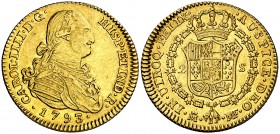 1793. Carlos IV. Madrid. MF. 2 escudos. (Cal. 326). 6,74 g. Parte de brillo original. MBC+/EBC-.