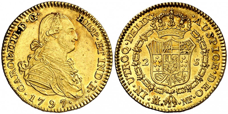 1797. Carlos IV. Madrid. MF. 2 escudos. (Cal. 334). 6,77 g. Bella. Bonito color....