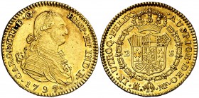 1797. Carlos IV. Madrid. MF. 2 escudos. (Cal. 334). 6,77 g. Bella. Bonito color. Ex Áureo 07/03/2001, nº 2108. Escasa así. EBC-/EBC.