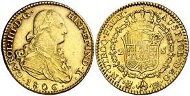 1806. Carlos IV. Madrid. FA. 2 escudos. (Cal. 349). 6,69 g. Parte de brillo original. Ex Áureo 17/12/2003, nº 1007. EBC-.