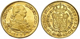 1807. Carlos IV. Madrid. AI. 2 escudos. (Cal. 351). 6,79 g. Muy bella. Ex Áureo 31/05/2006, nº 707. Rara así. S/C-.