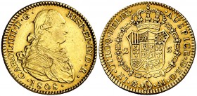 1808. Carlos IV. Madrid. AI. 2 escudos. (Cal. 353). 6,62 g. Leve hojita. Precioso color. MBC+/EBC-.