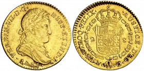 1811. Fernando VII. Cádiz. CI. 2 escudos. (Cal. 176). 6,75 g. Busto laureado y drapeado. Atractiva. Escasa. MBC+/EBC-.