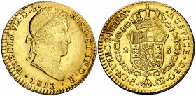 1813. Fernando VII. Cádiz. CJ. 2 escudos. (Cal. 183). 6,74 g. Parte de brillo original. Bella. EBC-.