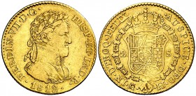1812. Fernando VII. Madrid. IJ. 2 escudos. (Cal. 204). 6,72 g. Primer busto. Rayitas. Rara. MBC-/MBC.