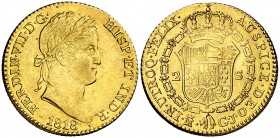 1818. Fernando VII. Madrid. GJ. 2 escudos. (Cal. 214). 6,77 g. Bella. Brillo original. EBC.