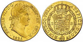 1825. Fernando VII. Madrid. AJ. 2 escudos. (Cal. 222). 6,77 g. Leves rayitas. Parte de brillo original. MBC+.