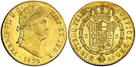 1830. Fernando VII. Madrid. AJ. 2 escudos. (Cal. 227). 6,75 g. Rayitas. Parte de brillo original. (EBC-).