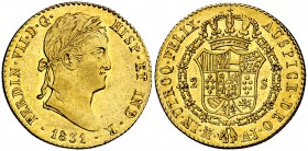 1831. Fernando VII. Madrid. AJ. 2 escudos. (Cal. 228). 6,71 g. Bella. Parte de brillo original. EBC-/EBC.