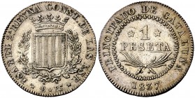 1837. Isabel II. Barcelona. PS. 1 peseta. (Cal. 258). 5,93 g. Bella. Brillo original. Escasa. EBC.