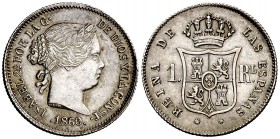 1860. Isabel II. Barcelona. 1 real. (Cal. 404). 1,29 g. Bella. Brillo original. S/C-.