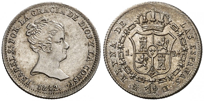 1842. Isabel II. Madrid. CL. 1 real. (Cal. 412). 1,51 g. Mínimas rayitas de acuñ...