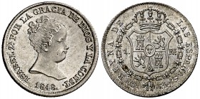 1848. Isabel II. Madrid. CL. 1 real. (Cal. 416). 1,45 g. Muy bella. Brillo original. Escasa así. S/C-.