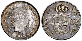 1859. Isabel II. Madrid. 1 real. (Cal. 421). 1,32 g. Pátina. S/C-.