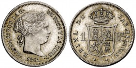 1861. Isabel II. Madrid. 1 real. (Cal. 423). 1,30 g. Bella. Brillo original. Escasa así. S/C-.