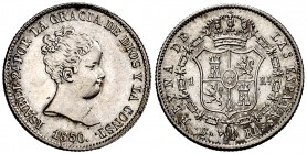 1850. Isabel II. Sevilla. RD. 1 real. (Cal. 430). 1,27 g. Primer busto del grabador Remigio de la Vega. Bella. Brillo original. Rara así. S/C-.