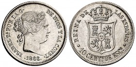 1866. Isabel II. Madrid. 10 céntimos de escudo. (Cal. 446). 1,34 g. Mínimas rayitas. Bella. Brillo original. EBC+/S/C-.