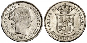 1865. Isabel II. Sevilla. 10 céntimos de escudo. (Cal. 449). 1,32 g. Bella. Brillo original. EBC+.