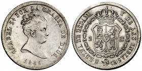 1836. Isabel II. Madrid. CR. 2 reales. (Cal. 352). 2,96 g. Atractiva. Escasa. EBC-/EBC.