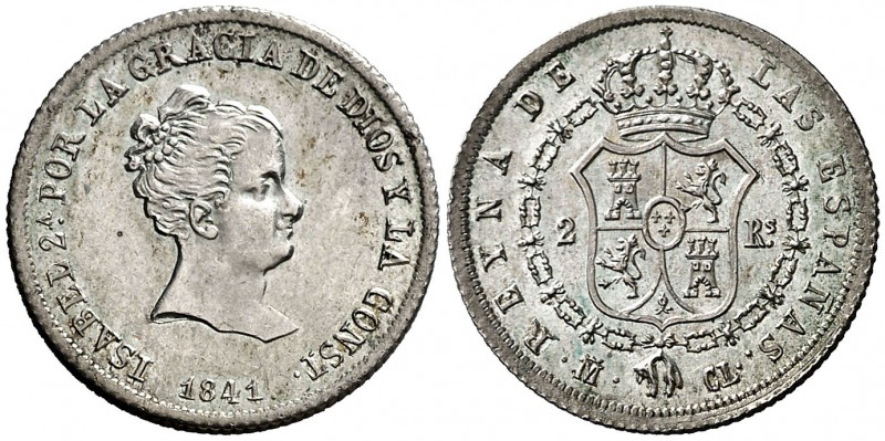 1841. Isabel II. Madrid. CL. 2 reales. (Cal. 356). 2,99 g. Bella. Brillo origina...