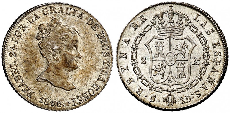 1840. Isabel II. Sevilla. RD. 2 reales. (Cal. 375). 2,96 g. Bella. Brillo origin...