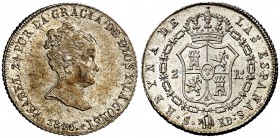 1840. Isabel II. Sevilla. RD. 2 reales. (Cal. 375). 2,96 g. Bella. Brillo original. Muy rara y más así. S/C.