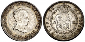 1851. Isabel II. Sevilla. RD. 2 reales. (Cal. 379). 2,57 g. Bella. Brillo original. Rara así. S/C.