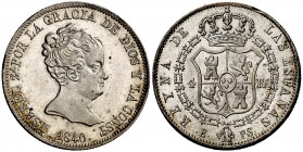 1840. Isabel II. Barcelona. PS. 4 reales. (Cal. 263). 5,84 g. Busto grande. Bella. Brillo original. Rara así. EBC/EBC+.