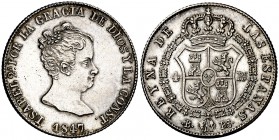 1847. Isabel II. Barcelona. PS. 4 reales. (Cal. 271). 5,87 g. Bella. Escasa. EBC.