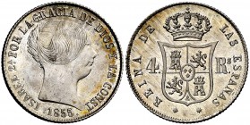 1855. Isabel II. Barcelona. 4 reales. (Cal. 275). 5,13 g. Atractiva. Brillo original. Rara y más así. EBC+/S/C-.