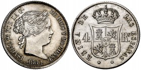 1860. Isabel II. Barcelona. 4 reales. (Cal. 279). 5,14 g. Bella. Rara así. EBC+.