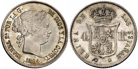1864. Isabel II. Barcelona. 4 reales. (Cal. 282). 5,18 g. Bella. Precioso color. Rara y más así. EBC/EBC+.
