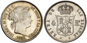 1858. Isabel II. Madrid. 4 reales. (Cal. 305). 5,24 g. Muy bella. Brillo original. S/C-.