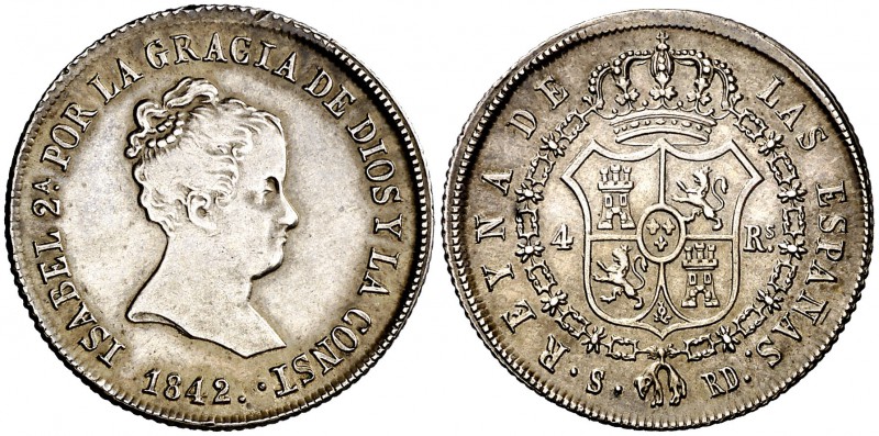 1842. Isabel II. Sevilla. RD. 4 reales. (Cal. 319). 6,02 g. Atractiva. Escasa as...