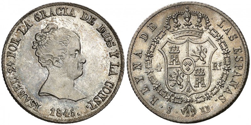 1845. Isabel II. Sevilla. RD. 4 reales. (Cal. 322). 6,01 g. Bella. Brillo origin...