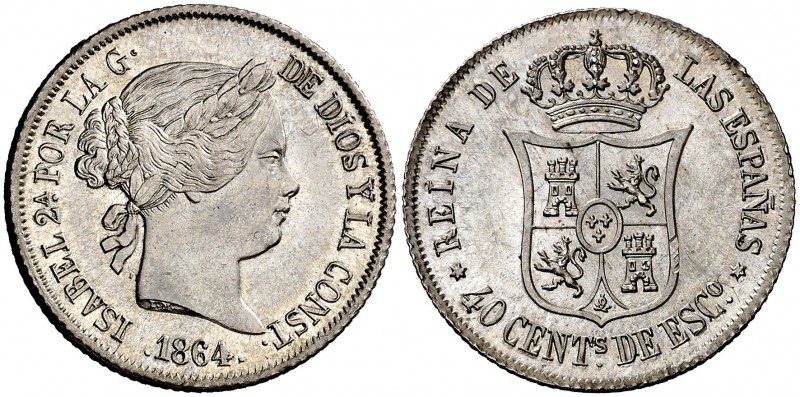 1864. Isabel II. Madrid. 40 céntimos de escudo. (Cal. 336). 5,12 g. Bella. Brill...
