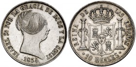 1854. Isabel II. Barcelona. 10 reales. (Cal. 209). 12,89 g. Leves rayitas. Bella. Brillo original. Ex Áureo 17/10/2001, nº 1754. Rara así. EBC+.